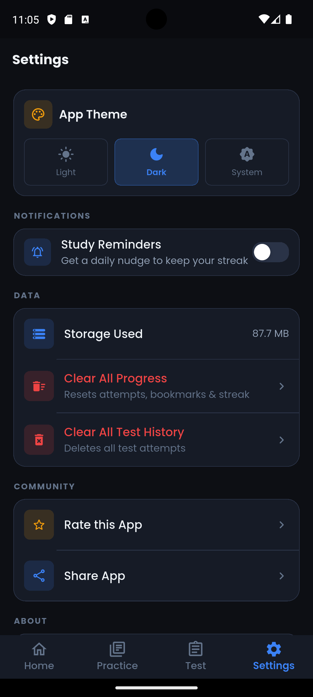 Settings Screen Dark